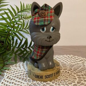 Vintage Dakin Scottish Terrier Dressed In Tartan Plaid